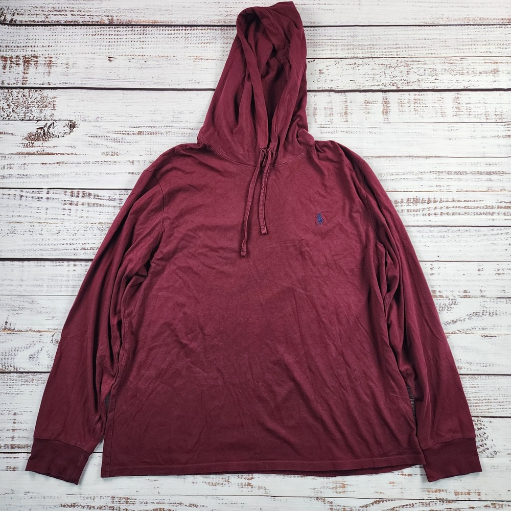 Polo Ralph Lauren Mens Jersey Hooded T-Shirt Long Sleeve Burgundy L